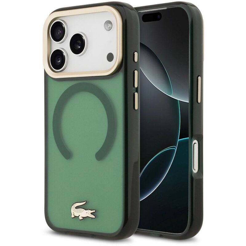 Lacoste MagSafe Transparent TPU+PC Case With Frosted Finish iPhone 17 Pro Max - Green/Gold