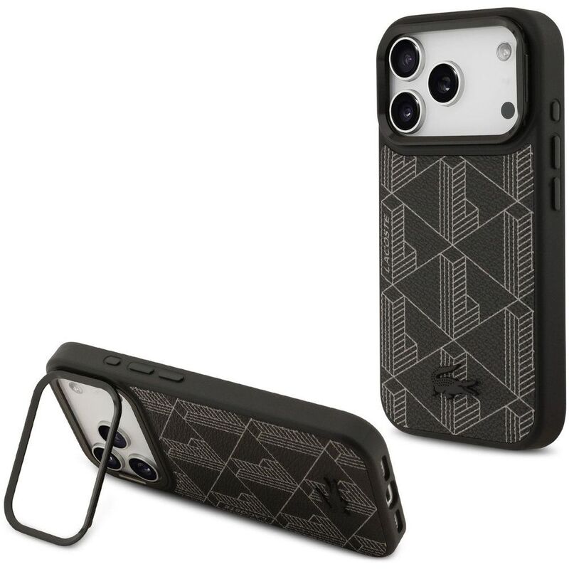 Lacoste MagSafe PU Leather With Nomogramme Logo & Camera Stand iPhone 17 Pro Max - Black