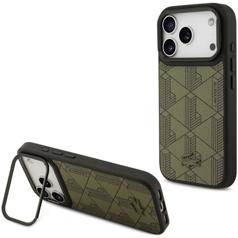 Lacoste MagSafe PU Leather With Nomogramme Logo & Camera Stand iPhone 17 Pro - Green