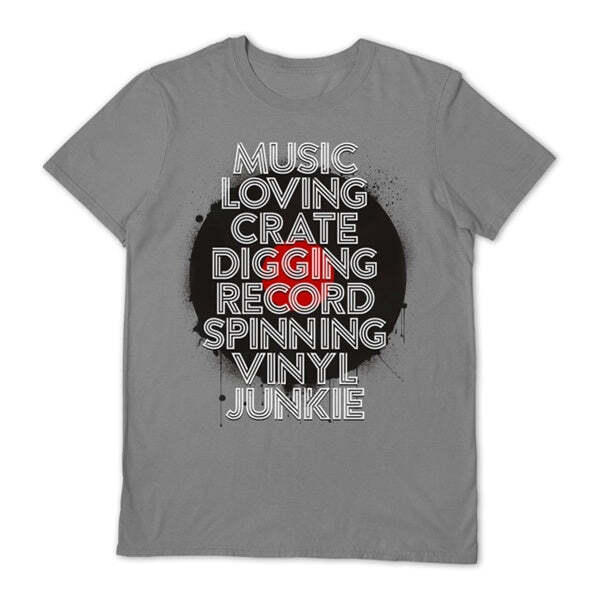 Rockoff Vinyl Junkieusic Loving Crate Digging Grey T-Shirt Rockoff Vinyl Junkieusic Loving Crate Digging Grey T-Shirt