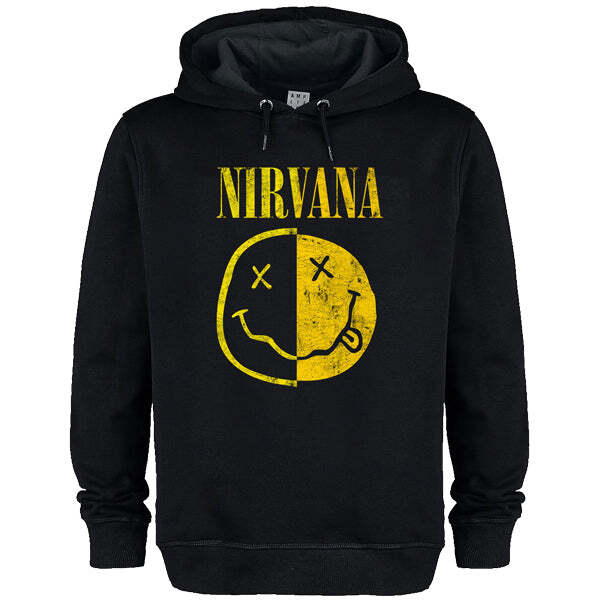 Amplified Nirvana Spliced Smiley Amplified Vintage Black Hoodie Sweat-Shirt Amplified Nirvana Spliced Smiley Amplified Vintage Black Hoodie Sweat-Shirt