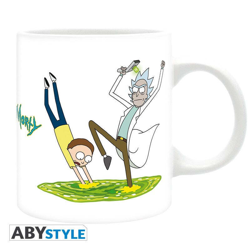 Abystyle Rick And Morty Green Portal Dive And Fall Design Adult Swim Licensed White 320 Ml High Quality Ceramic Mug