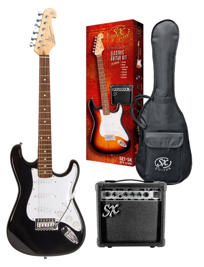 SX Guitars SE1-SK-34-BK Stratocaster 3/4 Electric Package Guitar - Black SX Guitars SE1-SK-34-BK Stratocaster 3/4 Electric Package Guitar - Black