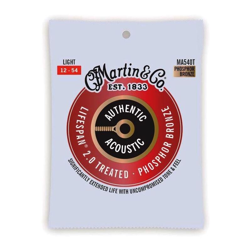 Martin Acoustic Guitar Strings Set Lifespan 2.0 Treated Guitar Strings - .012-.054 - 92/8 Phosphor Bronze Light - MA540T