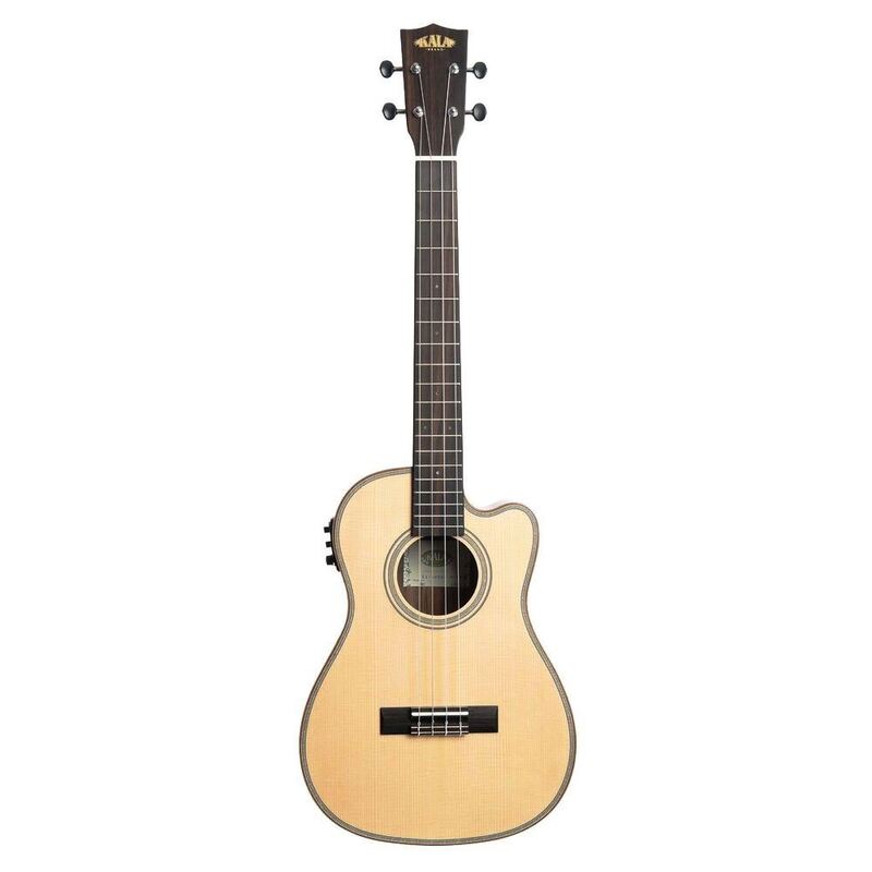 Kala Solid Spruce Top Striped Ebony Series Baritone Semi-Acoustic Ukulele (Includes Bag)