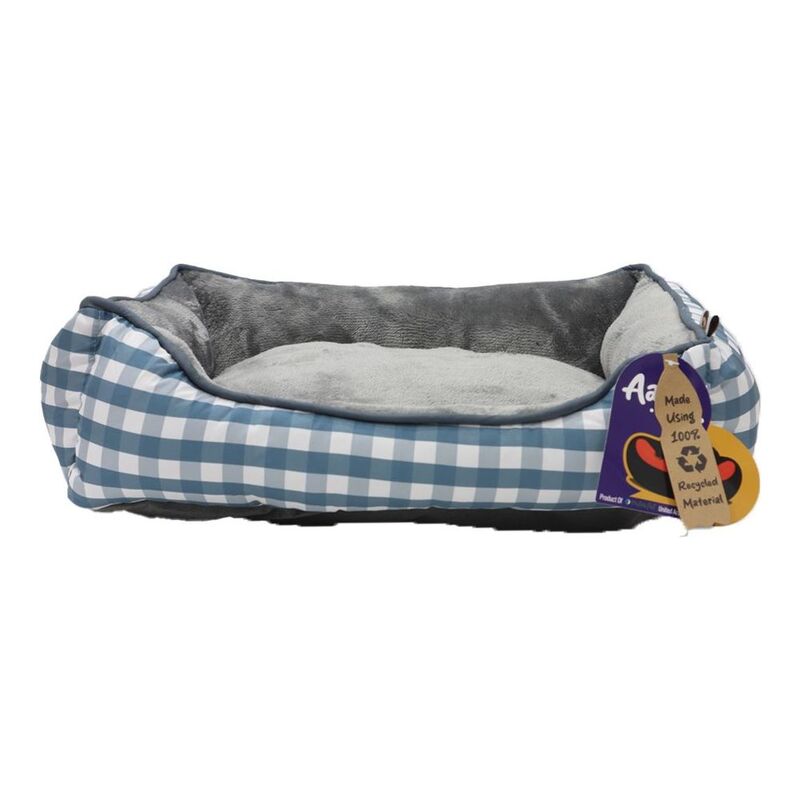 Nutrapet Aahh Dog Bed Squarey L46 x W36 x H42 cm Flannel Blue Grey Checkered