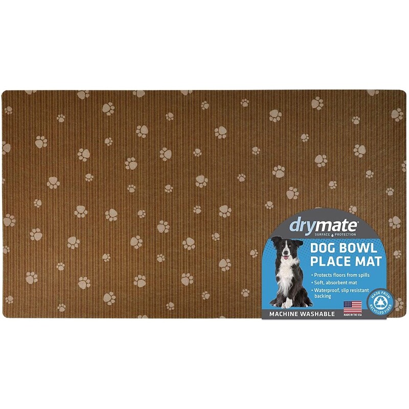Drymate Dog Bowl Placemat Brown Stripe/ Tan Paw 16 x 28inch/40 cm x 71 cm Drymate Dog Bowl Placemat Brown Stripe/ Tan Paw 16 x 28inch/40 cm x 71 cm
