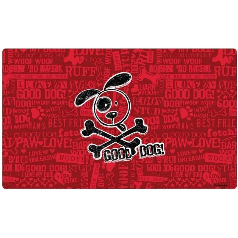 Drymate Dog Bowl Placemat Good Dog Cross Bones / Red 12 x 20 inch/30 cm x 50 cm