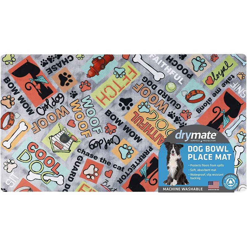 Drymate Dog Bowl Placemat Cool Dog - Grey - 16 x 28 inch Drymate Dog Bowl Placemat Cool Dog - Grey - 16 x 28 inch