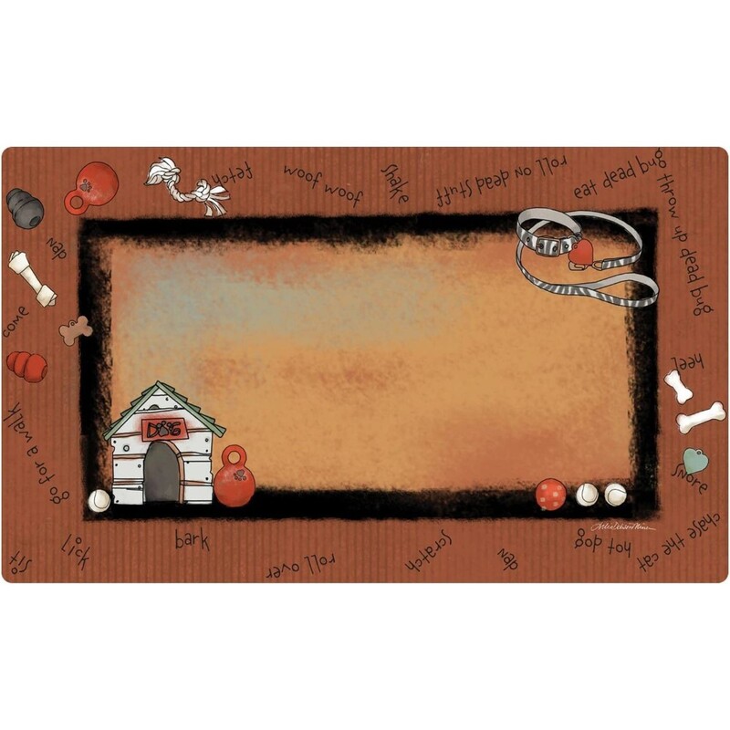Drymate Dog Bowl Placemat - White Kennel / Rust Stripe Border - 16 x 28 inch Drymate Dog Bowl Placemat - White Kennel / Rust Stripe Border - 16 x 28 inch