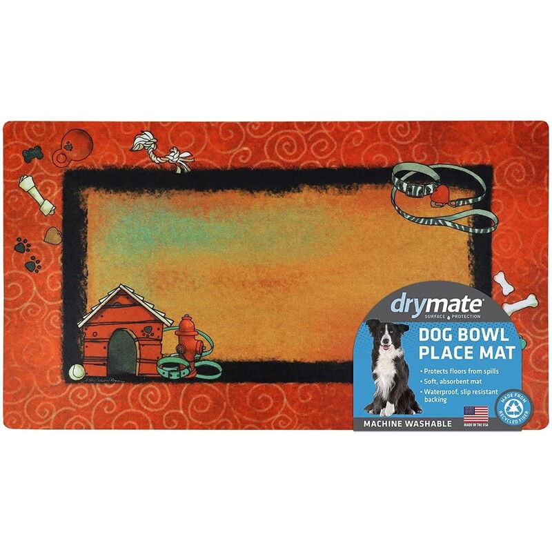 Drymate Dog Bowl Placemat Red Kennel / Swirl Border - 16 x 28 inch Drymate Dog Bowl Placemat Red Kennel / Swirl Border - 16 x 28 inch