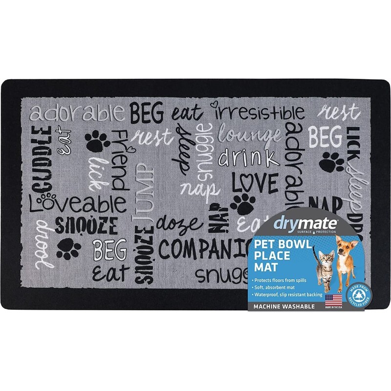 Drymate Pet Bowl Placemat Linen Black 12 x 20 inch/30 cm x 50 cm