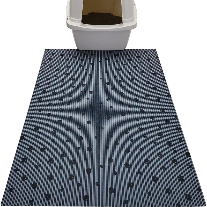 Drymate Cat Litter Mat Grey Stripe /Black Paw 28 x 36 inch/ 71 cm x 91 cm