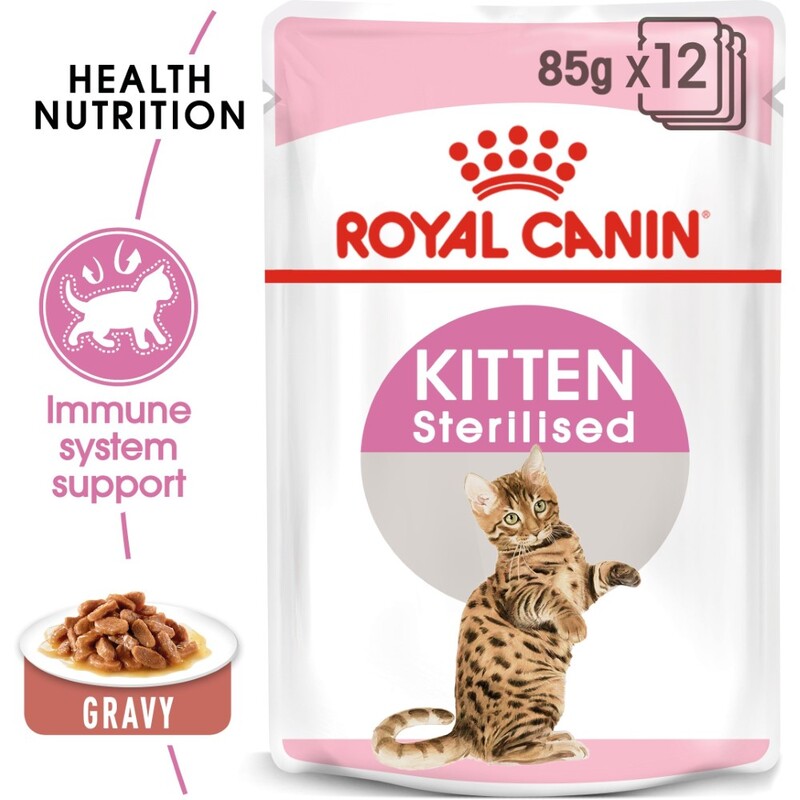 Royal Canin Feline Health Nutrition Kitten Sterilised Gravy Wet Food Pouches (12 x 85g)