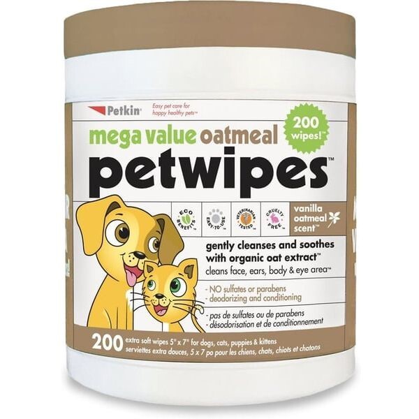 Petkin Extra Mega Valu Oatmeal Petwipes 200 Ct