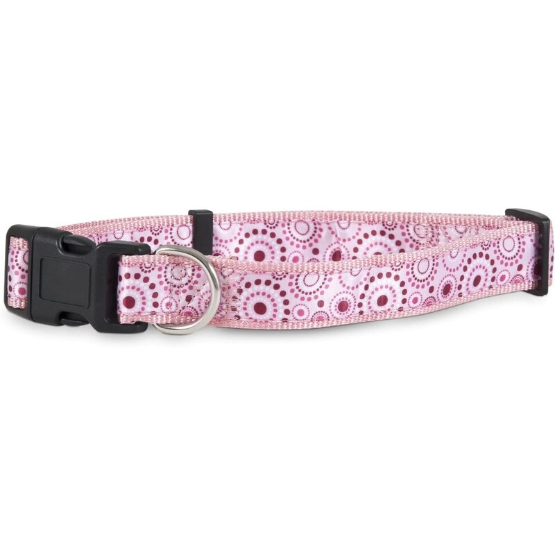 Aspen Pet 11454 Collar For Pets - 1 By 16 To 26-Inch - Dots Pink