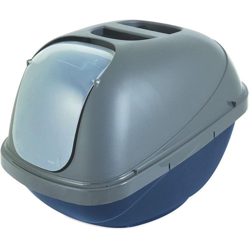 Petmate Jumbo Basic Hooded Litter Pan - Blue Steel/Pearl Silver