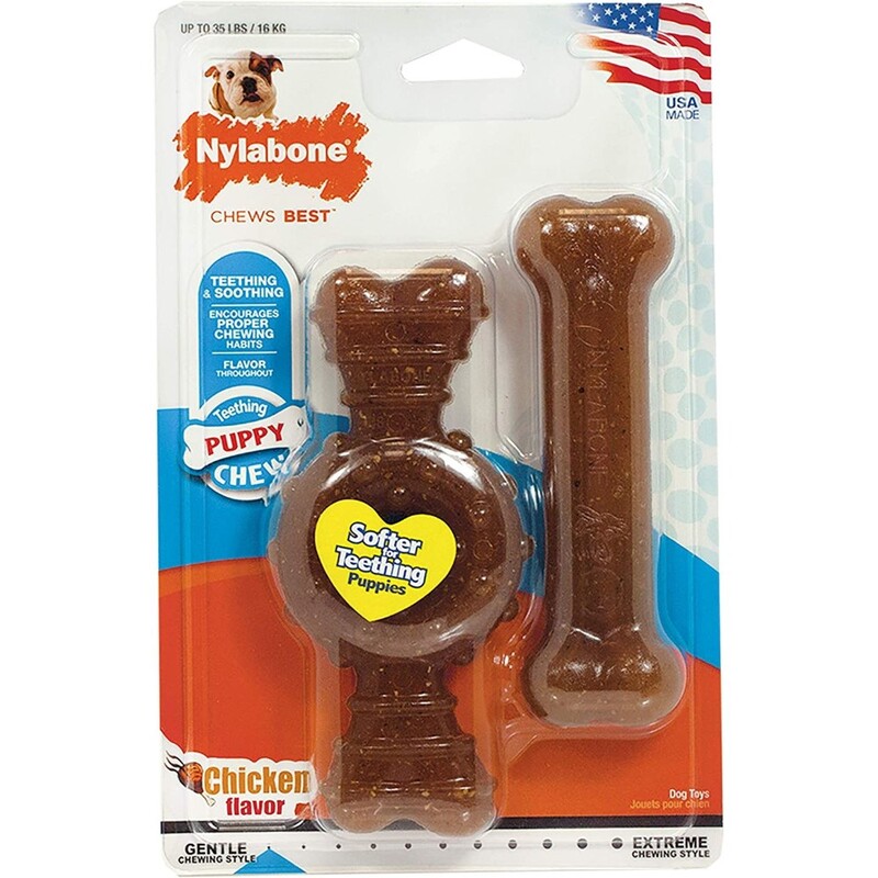 Nylabone Puppy Chew Ring Bone & Toy Twin Pack Chicken Flavor Medium/Wolf - Up To 35 Lbs. Nylabone Puppy Chew Ring Bone & Toy Twin Pack Chicken Flavor Medium/Wolf - Up To 35 Lbs.