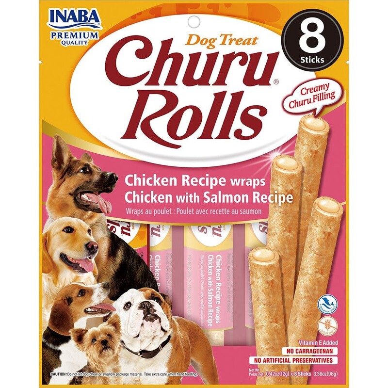 Inaba Churu Rolls Chicken Recipe Wraps with Salmon Dog Treats 12G/8 Packs Per Pack Inaba Churu Rolls Chicken Recipe Wraps with Salmon Dog Treats 12G/8 Packs Per Pack