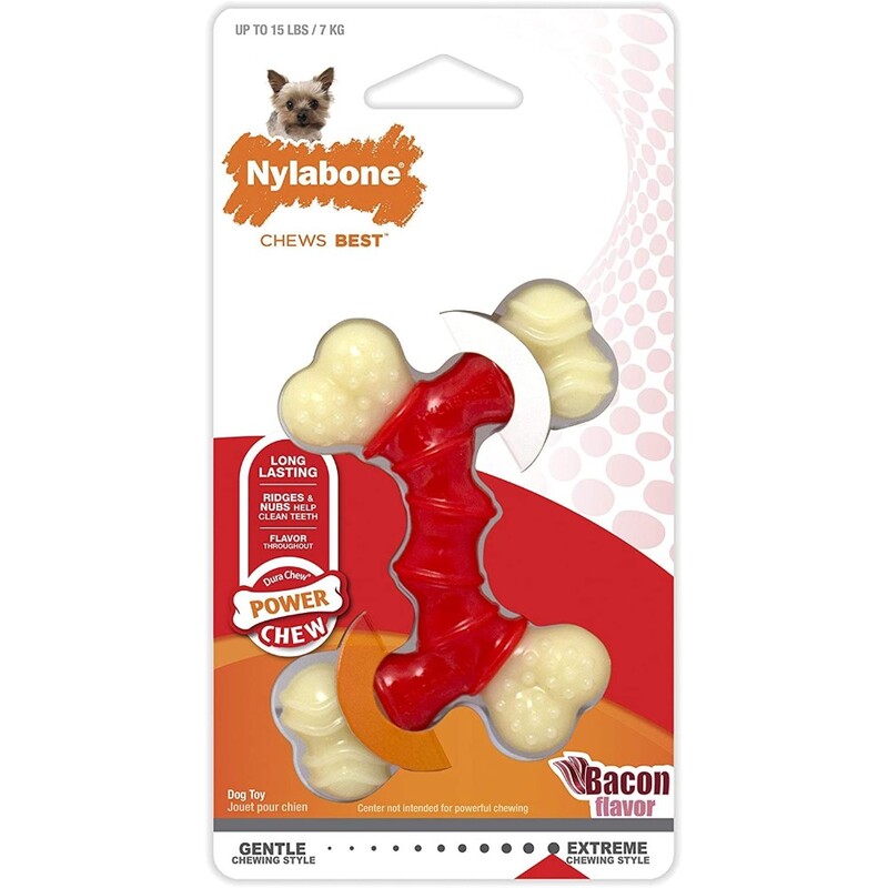 Nylabone Double Bone Power Chew Long-Lasting Dog Toy Bacon X-Small/Petite (1 Count)