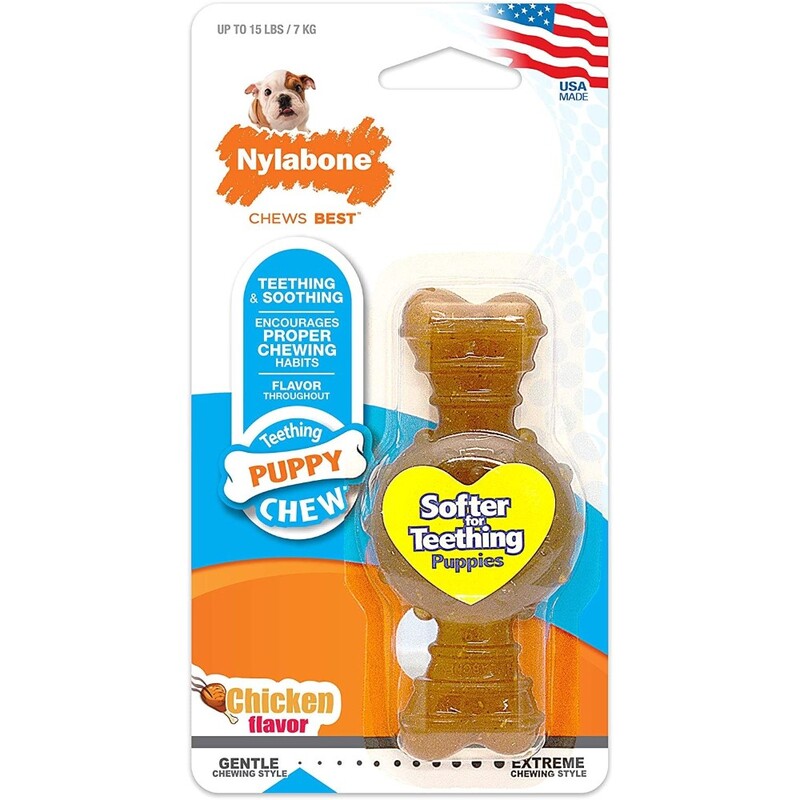 Nylabone Just For Puppies Chicken Flavored Teething Chew Ring Bone