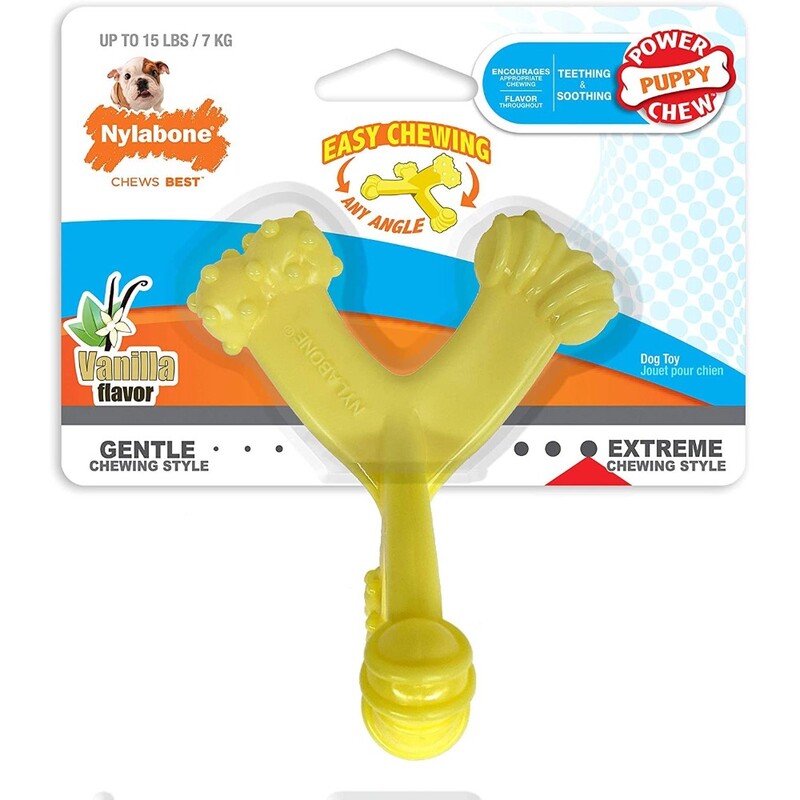 Nylabone Puppy Power Axis Bone Nylon Puppy Teething Chew Toy Vanilla Flavour - Small - For Dogs Up To 11Kg Nylabone Puppy Power Axis Bone Nylon Puppy Teething Chew Toy Vanilla Flavour - Small - For Dogs Up To 11Kg