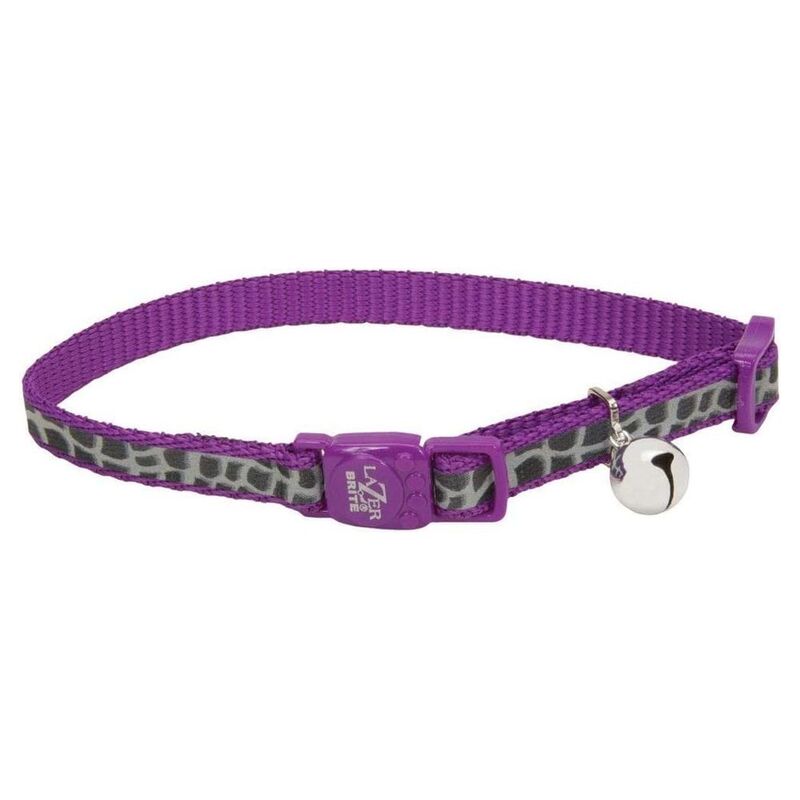 Coastal 3/8-Inch Safe Cat Lazer Black Reflective Adj. Break Away Collar Purple Animal Print