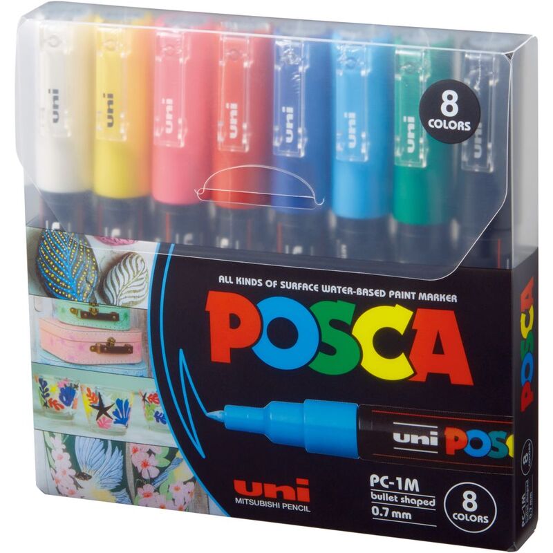 Uni Ball Uni Posca Water-Based Bullet-Tip Markers PC-1M (8 Colors)