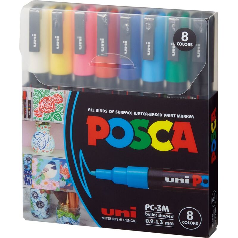 Uni Ball Uni Posca Water-Based Bullet-Tip Markers PC-3M (8 Colors)