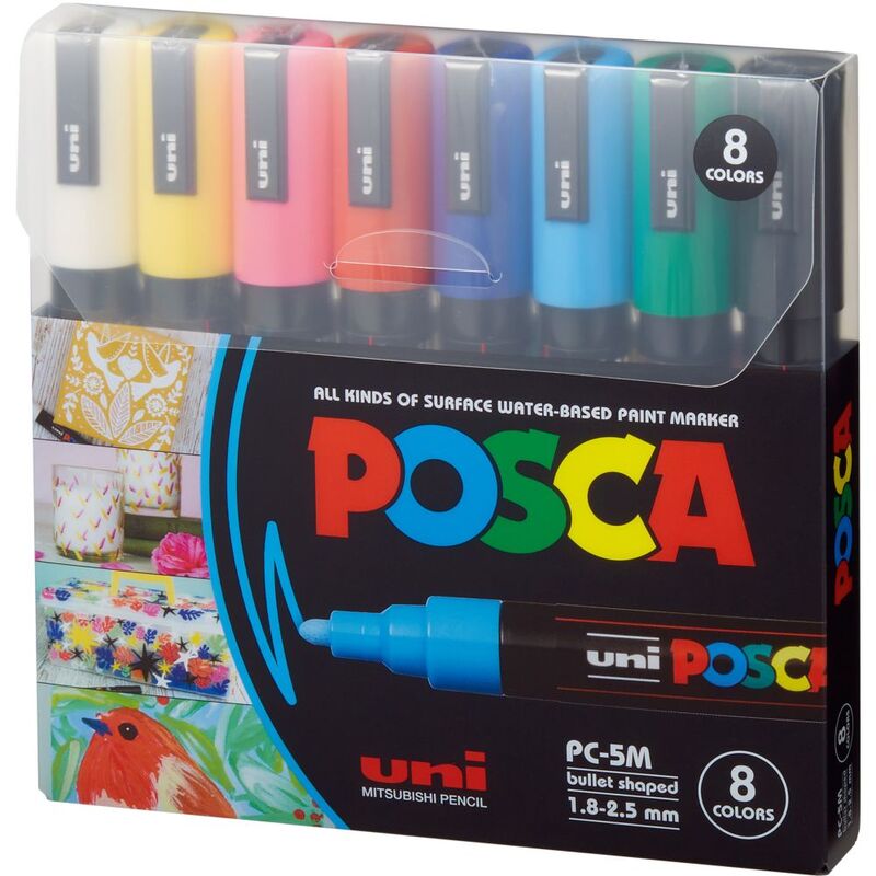 Uni Ball Uni Posca Water-Based Bullet-Tip Markers PC-5M (8 Colors)