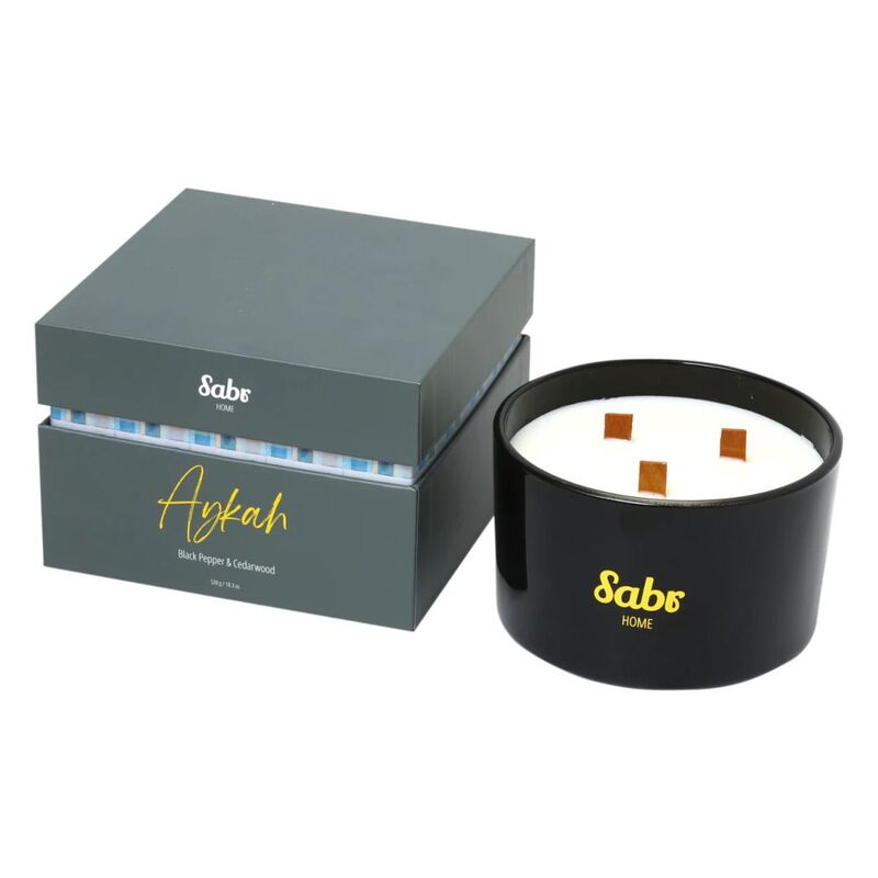 Sabr Aykah Wood Wick Candle Black Pepper & Cedarwood 520G