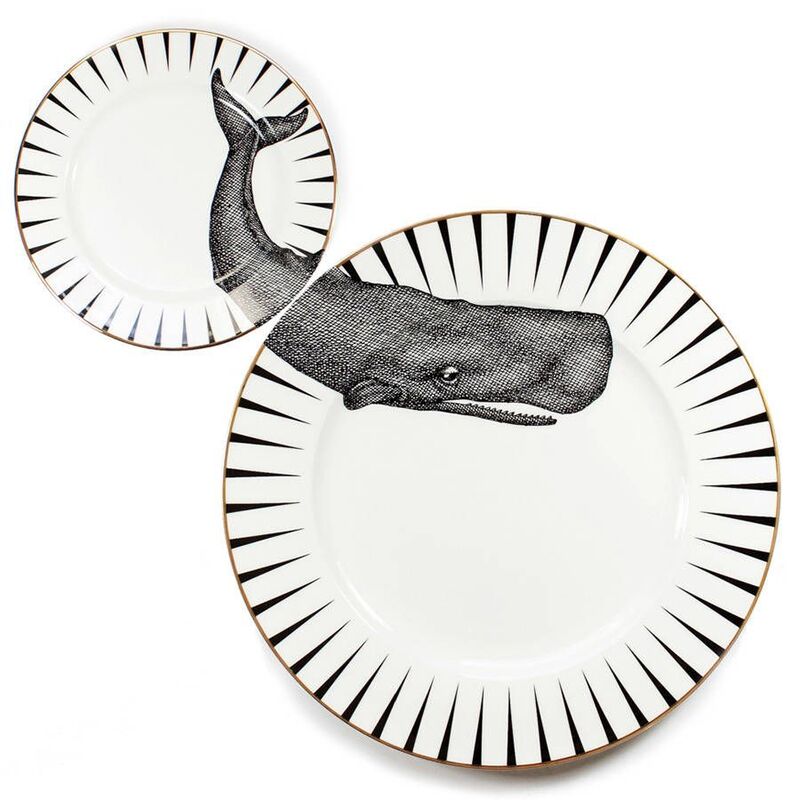 Yvonne Ellen Monochrome Dinner & Side Plates (26.5 cm / 16 cm) - Whale (Set of 2)