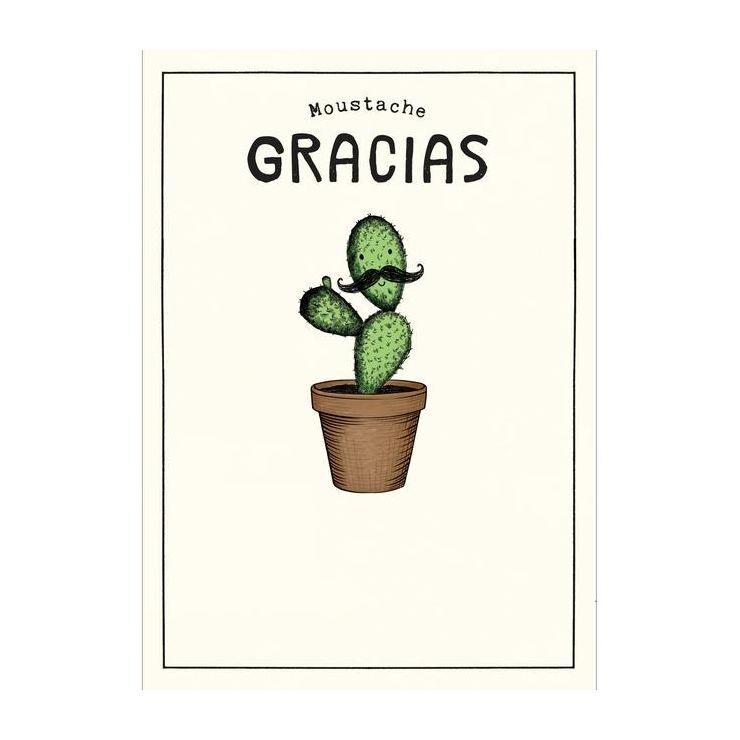 Pigment Etched Moustache Gracias Greeting Card (17.6 x 13cm)