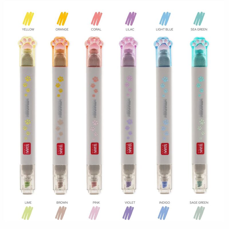 Legami 6 Dual-Tip Pastel Highlighters - Meow - Kitty