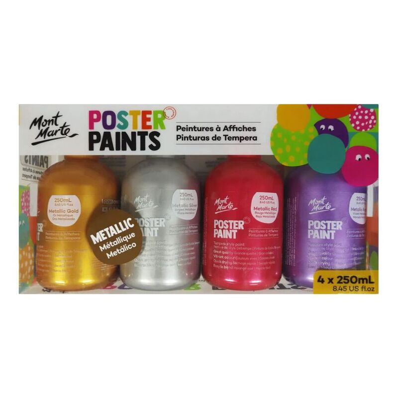 Mont Marte Poster Paint 250ml  Metallic (4 Pieces)