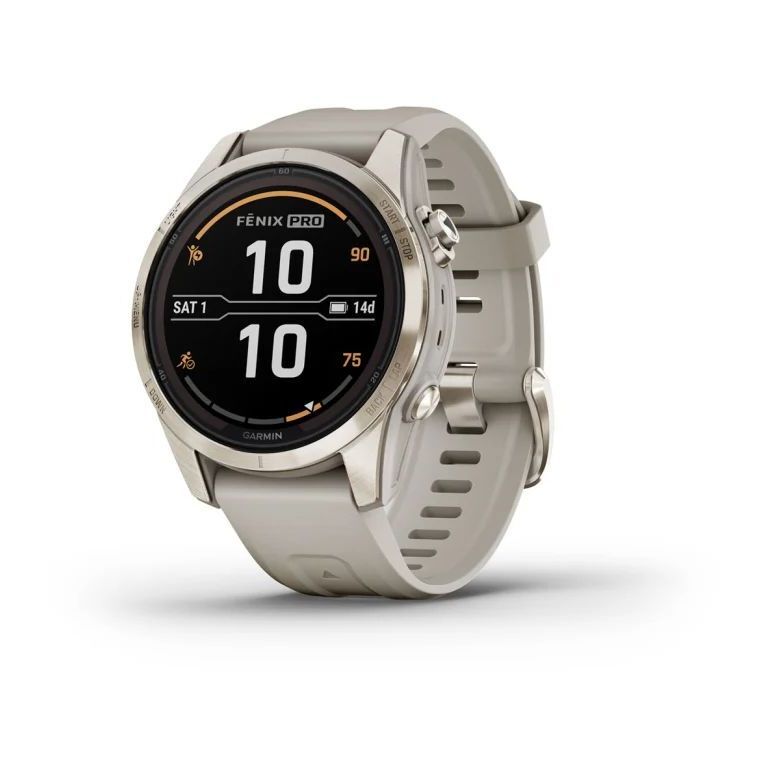 Garmin fenix 7S Pro - Sapphire Solar Edition Smartwatch - Soft Gold with Light Sand Band (42mm)