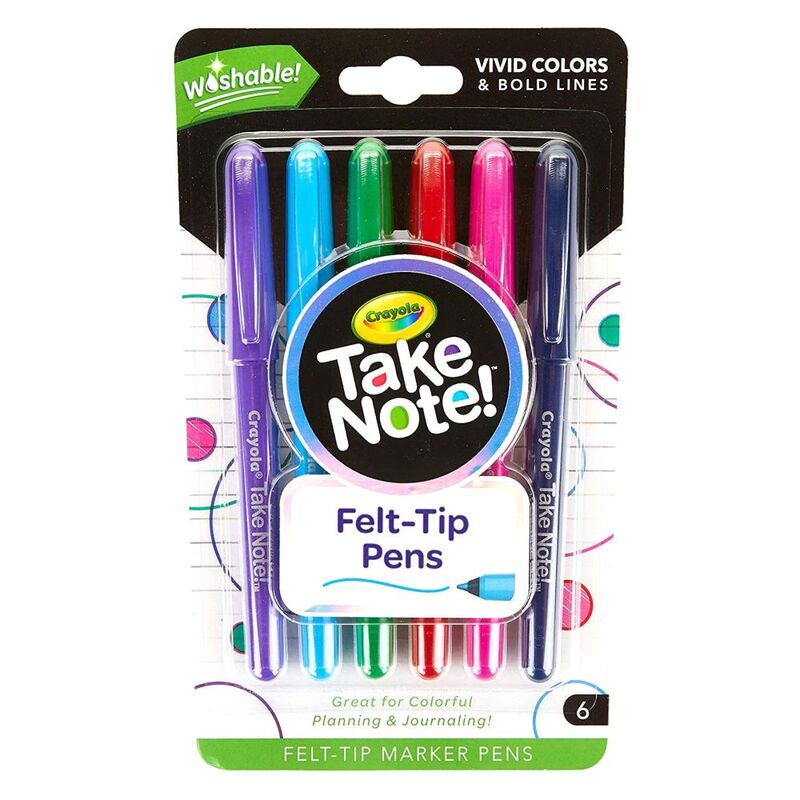 Crayola Take Note Washable Felt-Tip Pens (Set of 6) Crayola Take Note Washable Felt-Tip Pens (Set of 6)