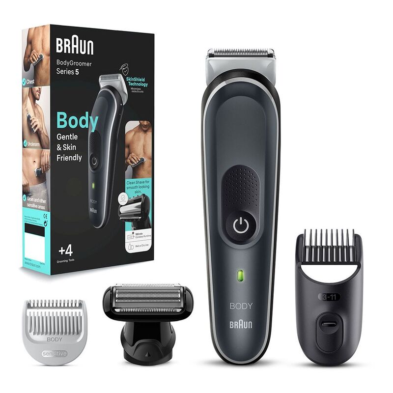 Braun BG 5360 Body Groomer 5 Full Body with SkinShield Technology/Waterproof/4 Tools