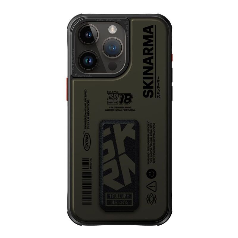 SkinArma iPhone 15 Pro Max Case - Spunk Mag-Charge + Grip-Stand - Pewter Green