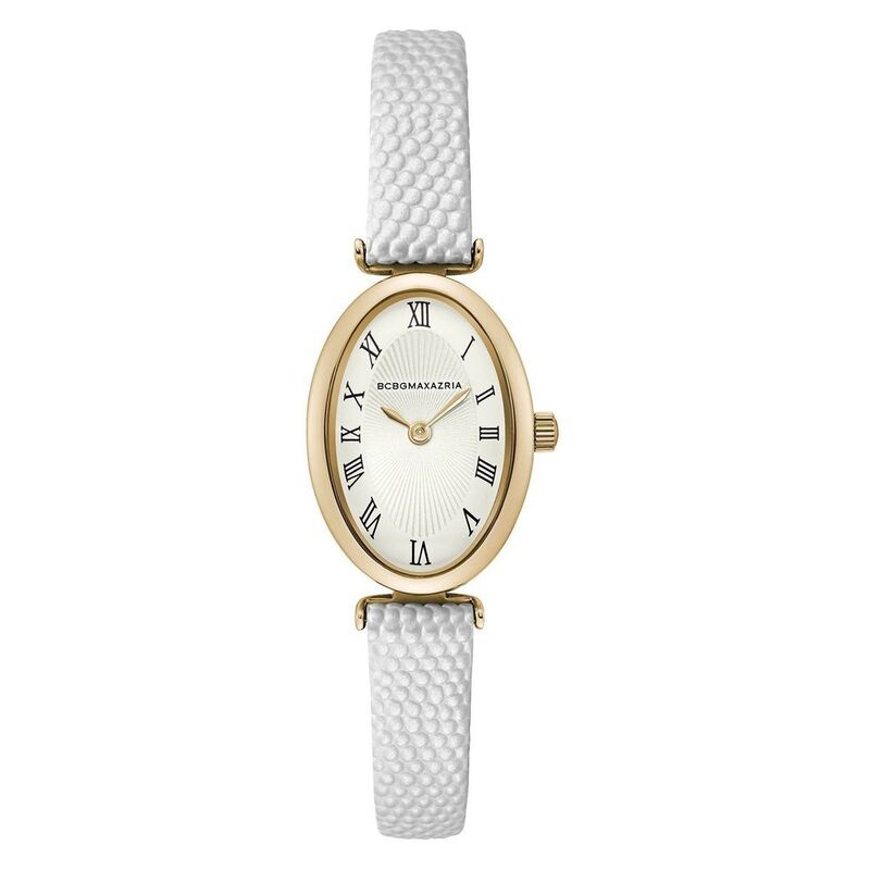 BCBG Max-Goldtone White Glitz & Leather Strap Women's Watch - BG50910003