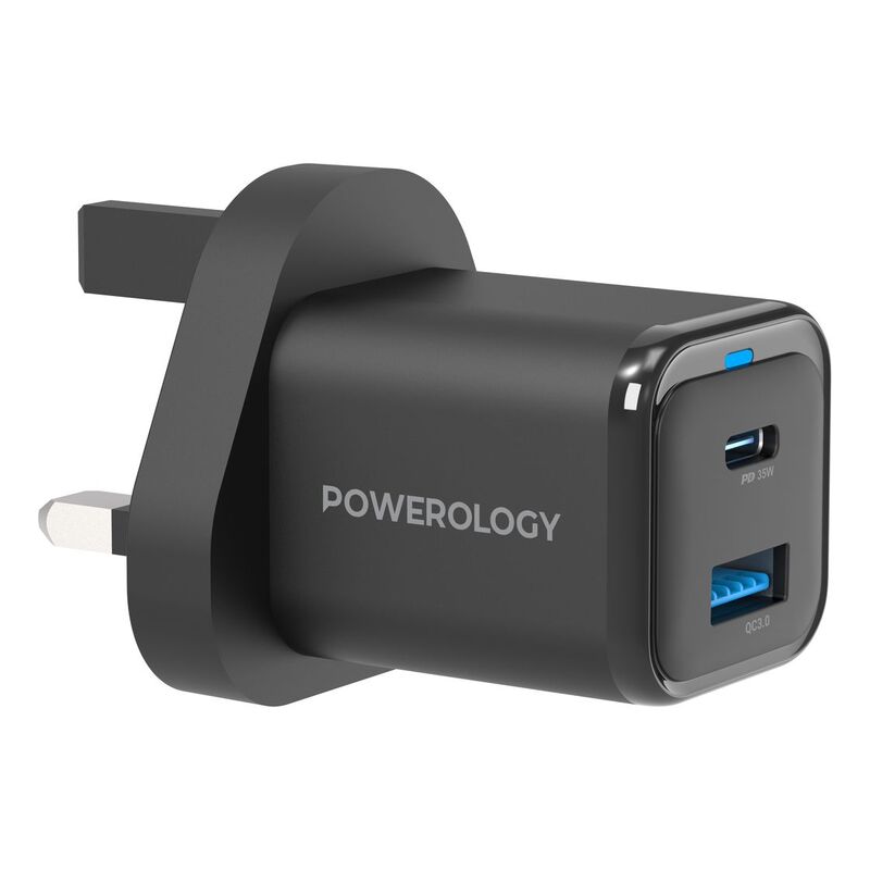 Powerology 35W PD QC 1xUSB-C 35W and 1xUSB-A 18W GaN Charger UK