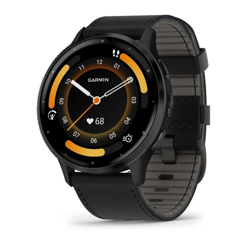 Garmin Venu 3 Fitness Smartwatch - Slate Stainless Steel Bezel With Black Case And Leather Band