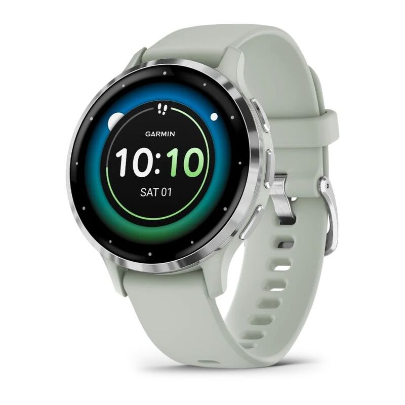 Garmin Venu 3S Fitness Smartwatch - Silver Stainless Steel Bezel With Sage Gray Case And Silicone Band