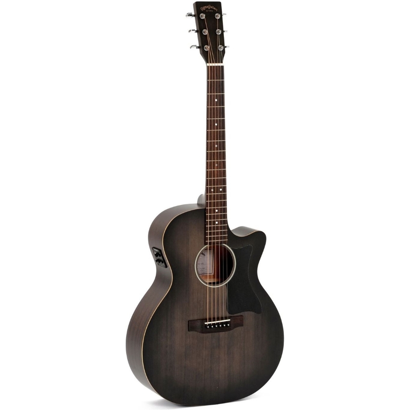 Sigma Guitars GMC-STE-BKB Grand OM-14 Fret Solid Top Sitka Spruce Cutaway Semi-Acoustic Guitar - Include Softcase - Black Burst