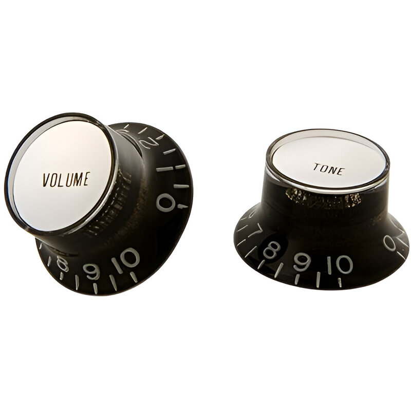 Gibson Accessories PRMK-010 Top Hat Style Knobs - Black with Silver Metal Insert - Pack of 4