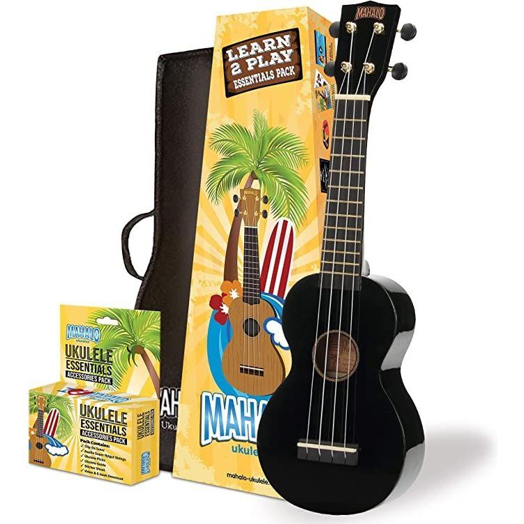 Mahalo MR1BKK Learn To Play Soprano Ukulele Pack M1 Rainbow "R" Series - Black