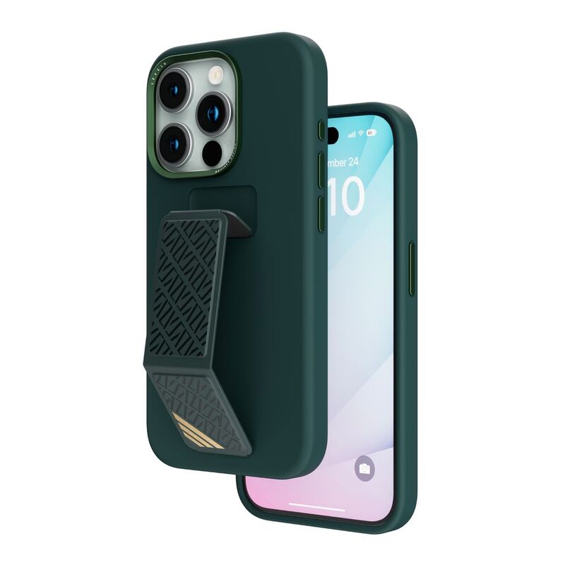 Levelo Morphix Silicone Case With Leather Grip For iPhone 15 Pro - Green Levelo Morphix Silicone Case With Leather Grip For iPhone 15 Pro - Green
