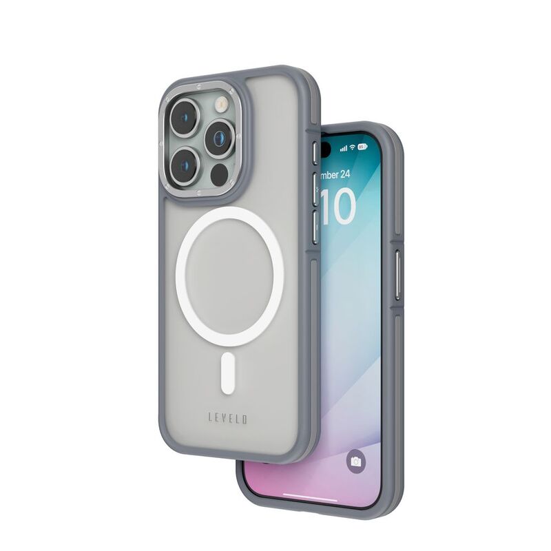 Levelo Rouge Case For iPhone 15 Pro Max - Grey Levelo Rouge Case For iPhone 15 Pro Max - Grey