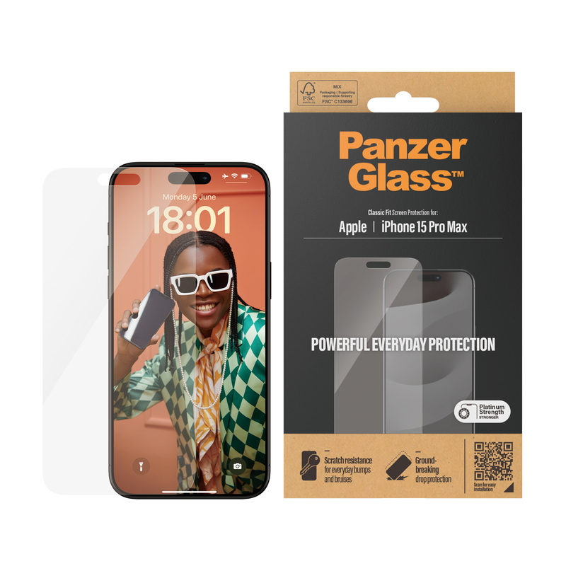 PanzerGlass Screen Protector for iPhone 15 Pro Max - Classic Fit