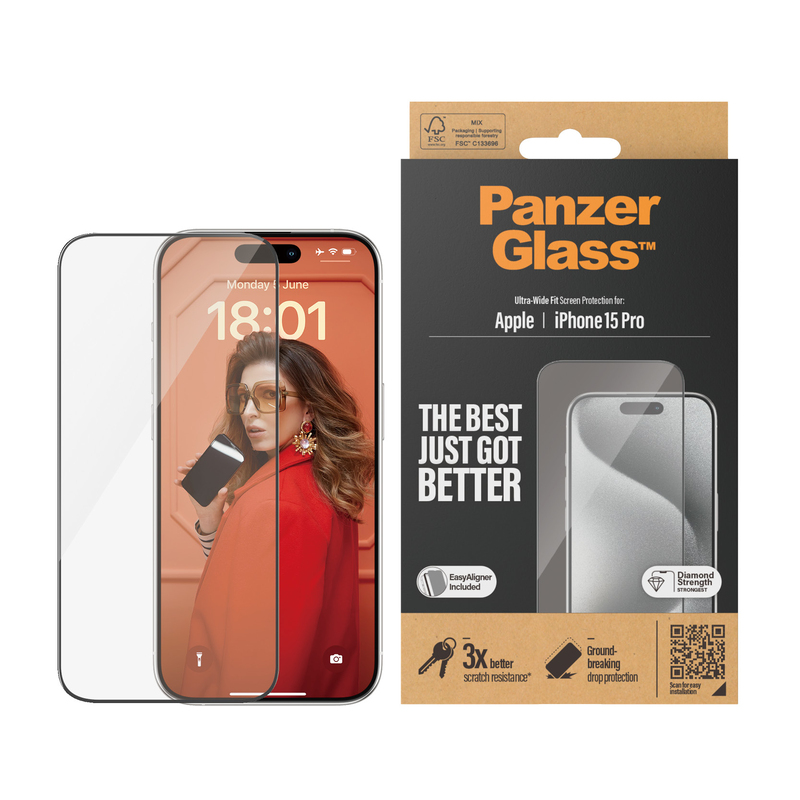 PanzerGlass Screen Protector for iPhone 15 Pro - UWF